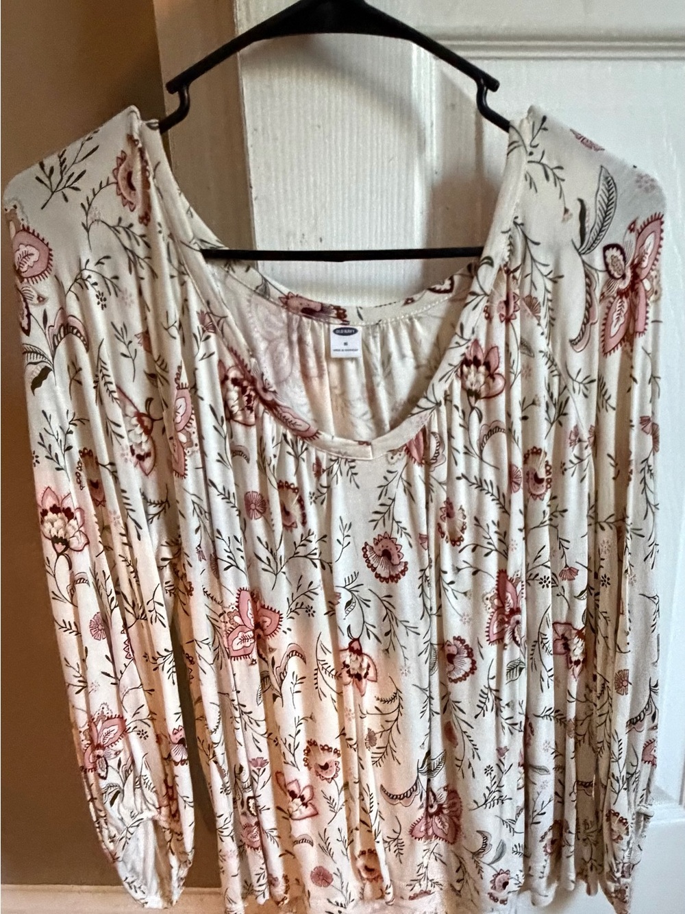 Old Navy Cream Floral Tunic with Pink and Brown Print